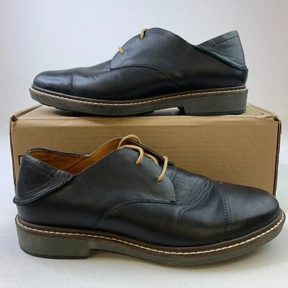 Olu Kai Mens Walino Oxfords Black Leather Lace-Up Dress Shoes‎ Sz US9/EU 42